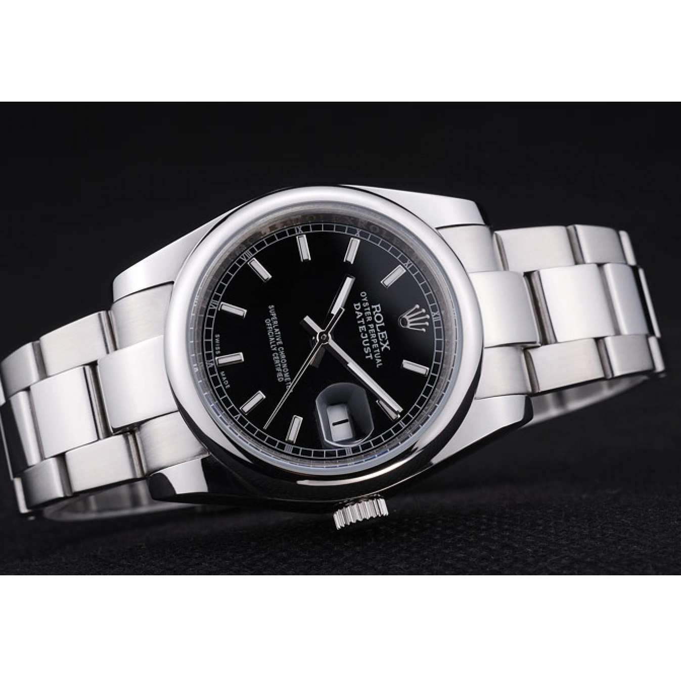Rolex aaa copy Datejust Black Dial Silver Bezel Polished Rolex 7467 0519
